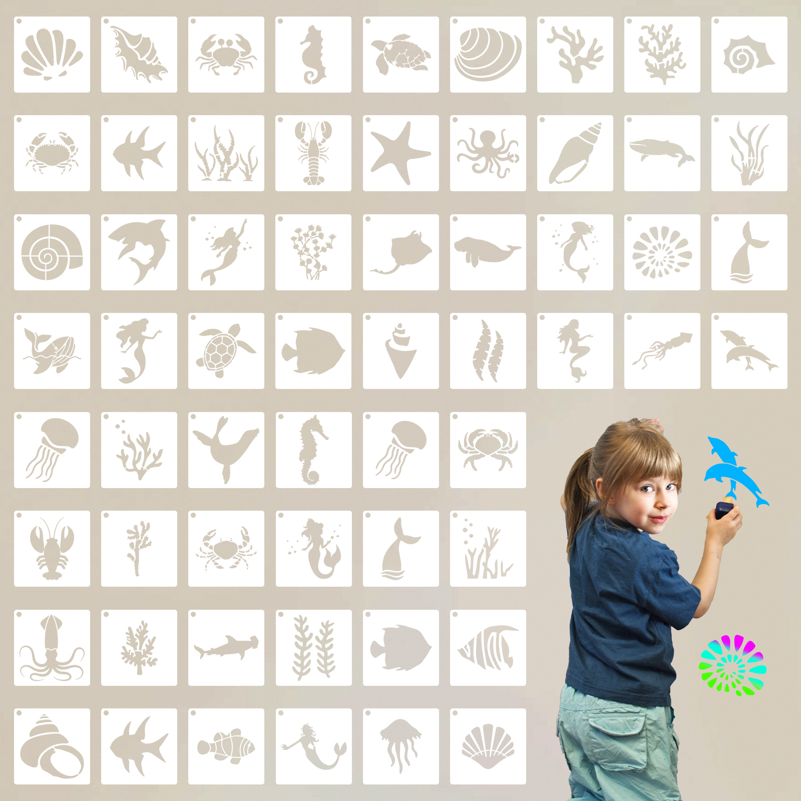 kitwin 60 Pcs Painting Stencils Set for Painting on Wood Canvas Reusable Stencil Art Template