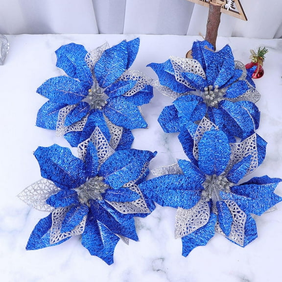 WRITWAA 5Pcs Christmas Simulation Flowers Plastic Flower Decor with Glitter for Decoration