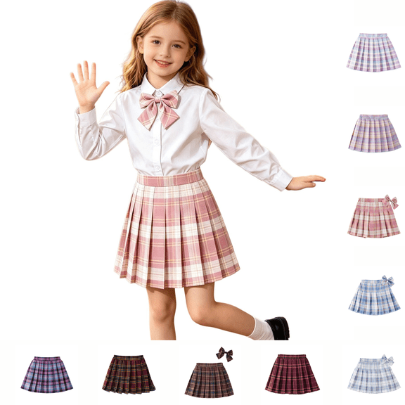 Fozruso Kid Girls School Pleated Skirt, Classic Plaid A Line Knit Waistband Uniform MIni Skirts(Brown)
