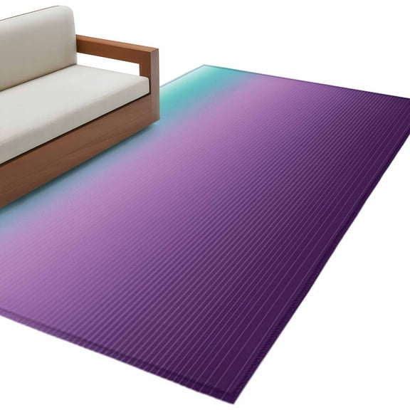 Teal Purple Ombre Area Rug 3x5 FT, Non Slip Entryway Bedside Carpet, Modern Geometric Striped Abstract Art Washable Soft Floor Carpet Indoor Mat Non-Shedding Throw Rug for Dorm Kitchen Home Office