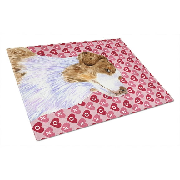 Caroline's Treasures Australian Shepherd Hearts Love and Valentine's Day Glass Cutting Board Large