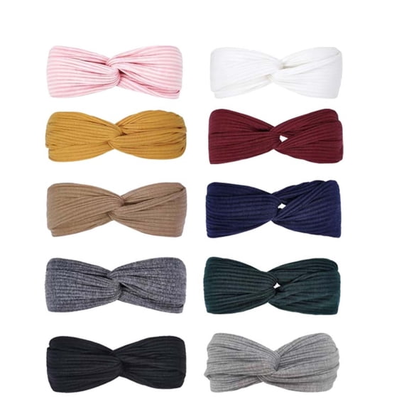 10 Pcs Headbands for Women, Twist Knotted Boho Stretchy Hair Bands for Girls, Solid Color Headwrap for Girl Sports Yoga