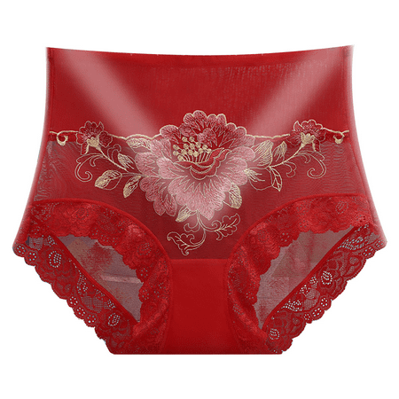 Fulorrnie Underwear for Women Breathable Briefs Comfort High Waisted Panties Cute Elastic Waist Stretchable Panty  Red  L