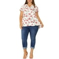 thumbnail image 2 of Unique Bargains Women's Plus Size Floral Ruffle Trim V Neck Layered Sleeve Top, 2 of 6