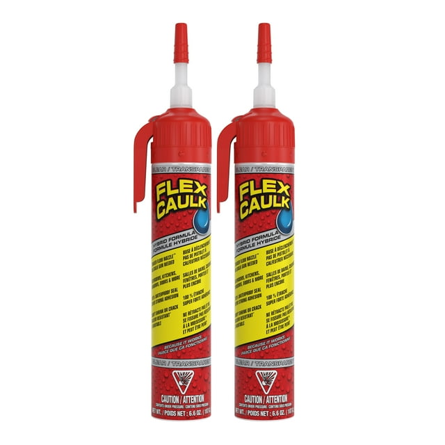 Flex Calfeutrage, Scellant Hybride Polymère Imperméable et Résistant aux Intempéries, Résistant, à Peindre, Intérieur, Extérieur, Bain, Douche, Évier, Fenêtre, Plinthes, Porte, VR, Toit, Bois, Auto et Marin, Transparent, 6,6 oz, Lot de 2