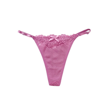 

BIZIZA Women Thongs Panties Seamless Lace Breathable T Back Sexy Pink One Size