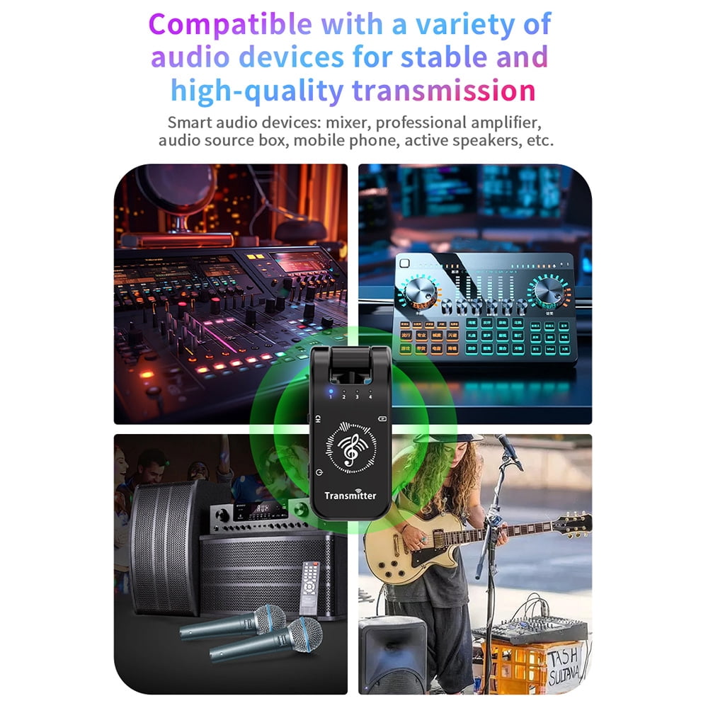 2.4G Wireless In-Ear Monitor System 282° Rotate Transmitter Portable Collar Clip Receiver Rechargeable Automatic Pairing Low Latency 131ft Effective Distance
