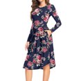 thumbnail image 3 of MLANM Women Long Sleeve Polka Dot Casual Modest Work Midi Knee Length Dress with Pocket, L Rose Navy, 3 of 6
