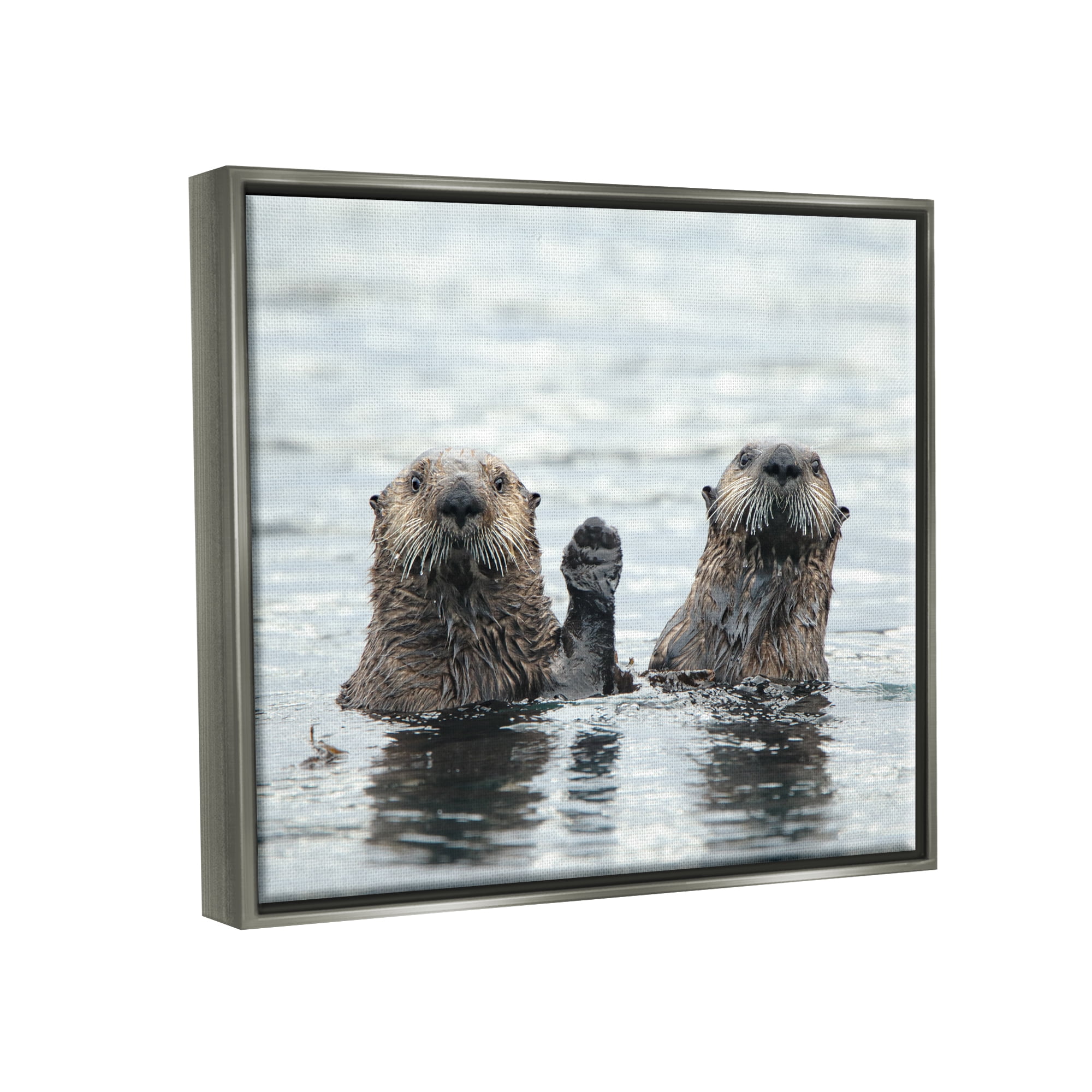 Stupell Industries Peeking Otters in Water Animals & Insects Photography Gray Floater Framed Canvas Art Print Wall Art, 21 x 17
