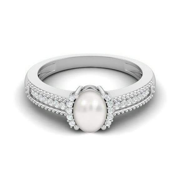 7X5MM Oval Natural Pearl Gemstone 925 Sterling Silver Halo Accent Engagement Women Valentines Day Gifts Ring