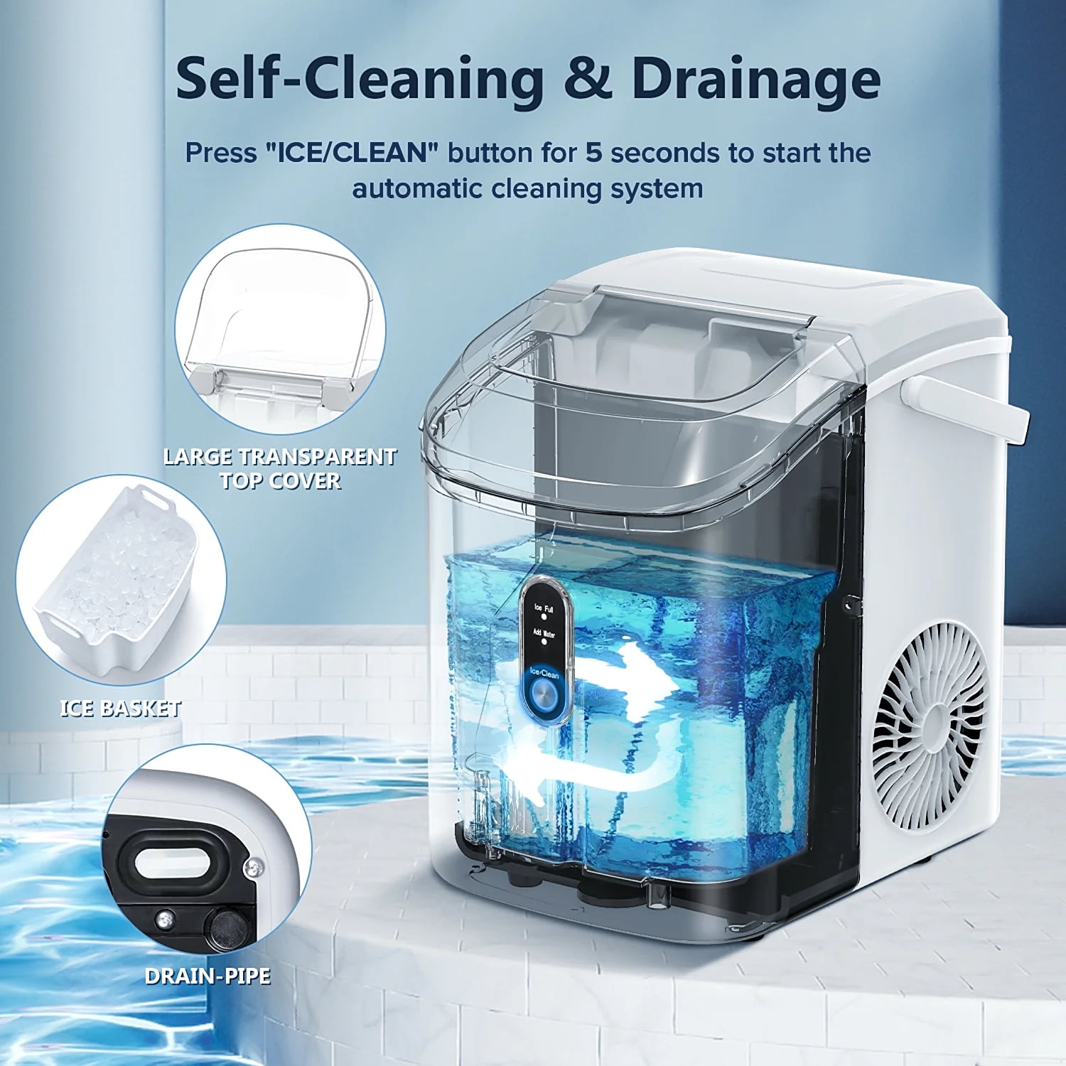 Auseo Countertop Nugget Ice Maker, 34lbs/24H, SelfCleaning, Portable Soft Pellet Ice Maker for Home/(图4) Auseo Countertop Nugget Ice Maker, 34lbs/24H, SelfCleaning, Portable Soft Pellet Ice Maker for Home/(图4)