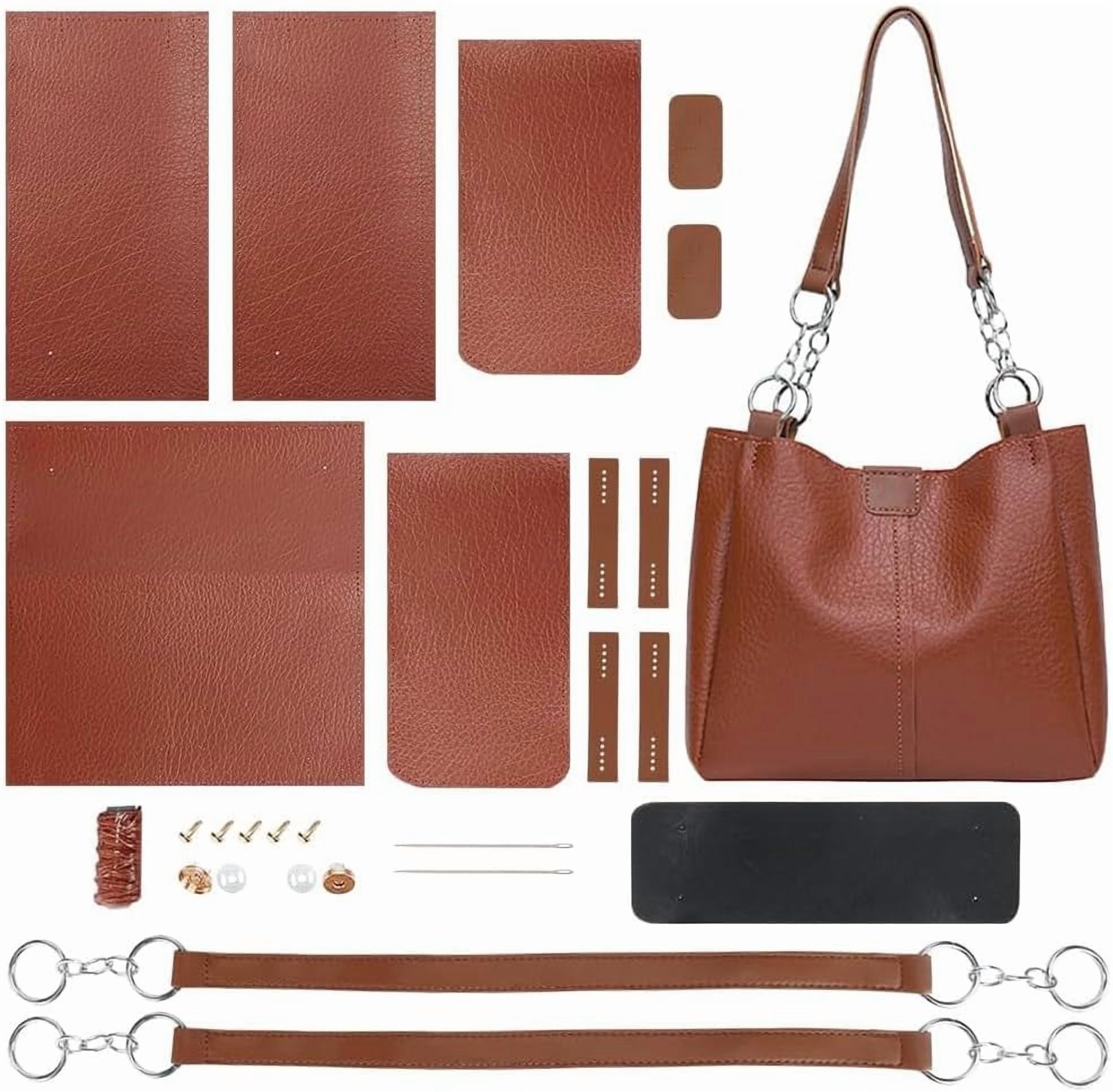DIY Shoulder Bag Making Kits PU Leather Handag Making Kit for Women Large Capacity PU Leather Tote Working Kit with Bag Sewing Kit for Shoulder Bag Birthday Gift 12.2x4.7x10.6 Inch Camel for DIY