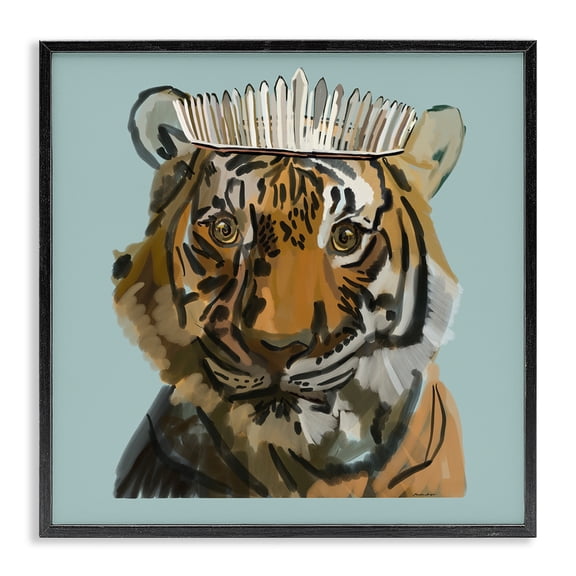 Stupell Industries Contemporary Tiger in Tiara Portrait Black Framed Giclee Art, 12 x 12, by Amelia Noyes