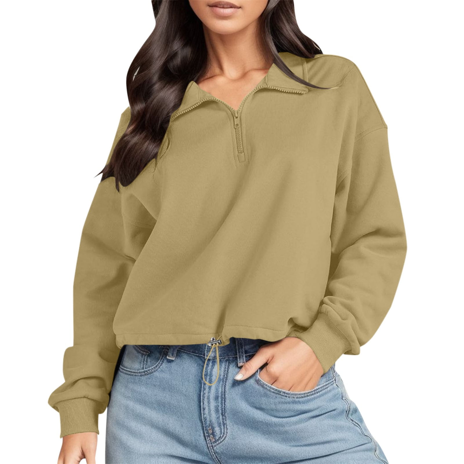 khaki half zip running top