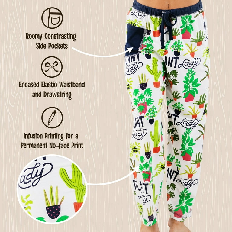 LazyOne Pajamas for Women, Cute Pajama Pants and Top Separates, Plant Lady,  Succulets, Small