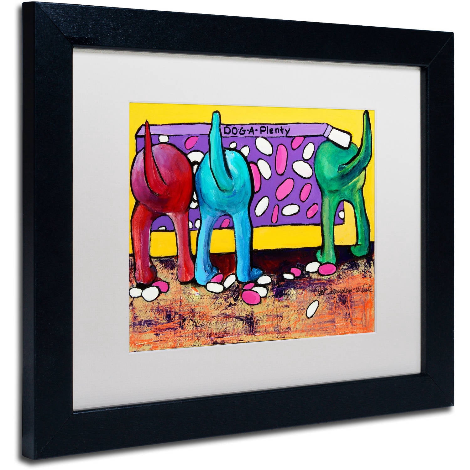 Trademark Fine Art "Dog-A-Plenty" Canvas Art by Pat Saunders-White, White Matte, Black Frame