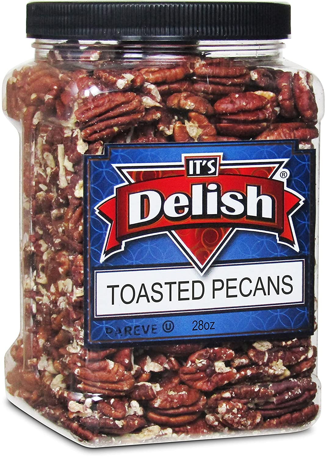 Gourmet Toasted Unsalted Pecans by Its Delish, 28 Oz Jumbo Reusable Container Jar  Oven Fresh Dry Roasted Pecan Nuts Halves Unsalted - Keto, Kosher
