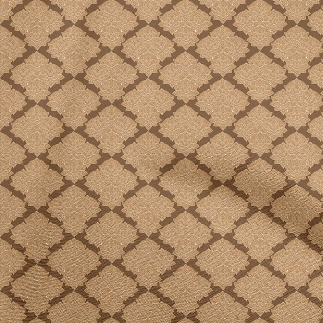 oneOone Silk Tabby Brown Fabric Asian Block Print Craft Projects Decor Fabric Printed By The Yard 42 Inch Wide
