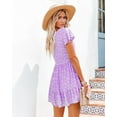 thumbnail image 3 of Women's Summer Chiffon Short Sleeve V Neck Dress Floral Button Down Ruffle Swing Boho Mini Dresses, 3 of 4