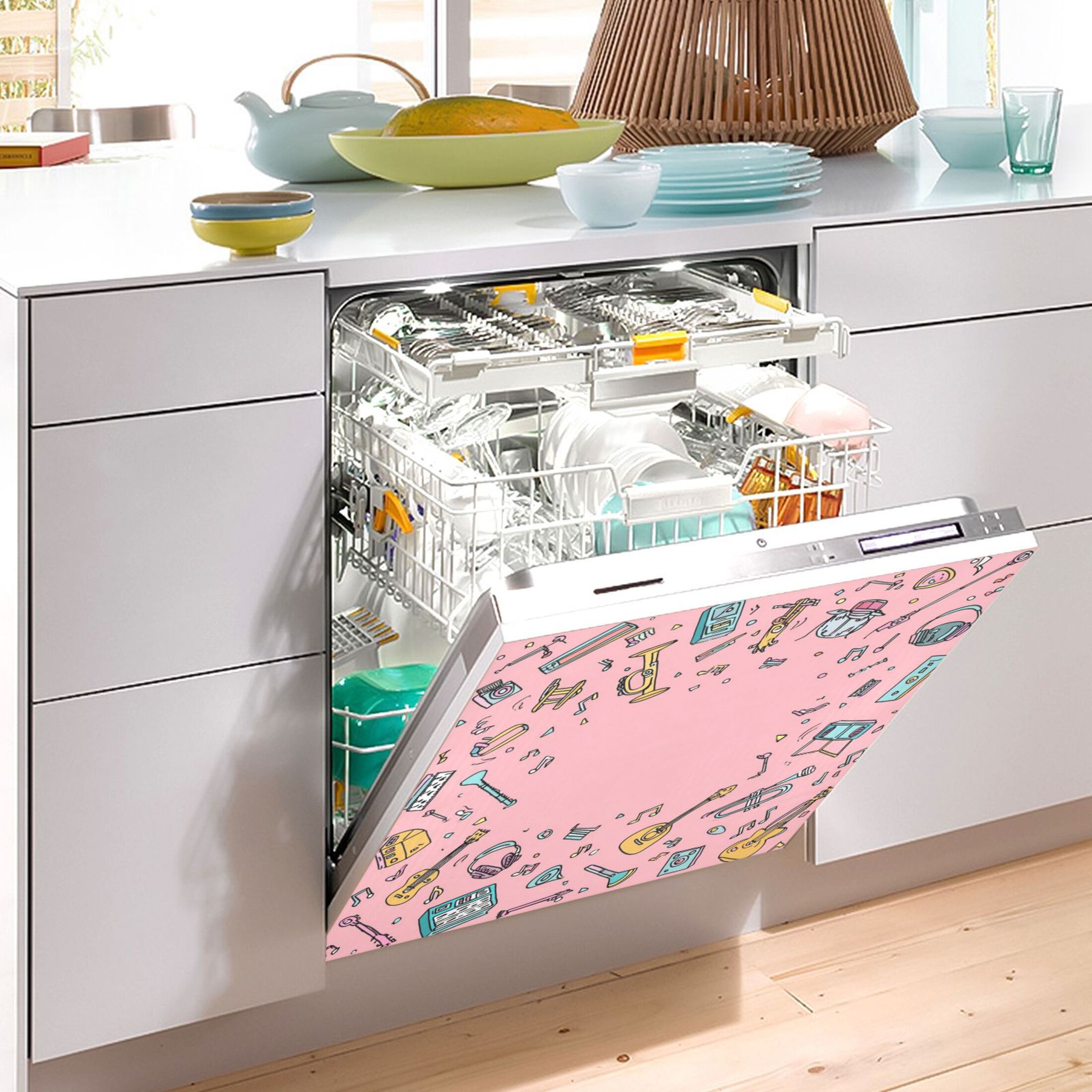 IAUYY Magnetic decorative sticker - 23x26 Inch PVC Refrigerator Decorative Cover, Removable DIY Art for Kitchen Appliances Graffiti Notes Swirl Around