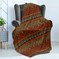 thumbnail image 4 of Earth Tones Soft Flannel Fleece Throw Blanket, Hand Drawn Style Floral Art Prehistoric Cultural Design Mandala Inspired, Cozy Plush for Indoor and Outdoor Use, 70" x 90", Multicolor, by Ambesonne, 4 of 5