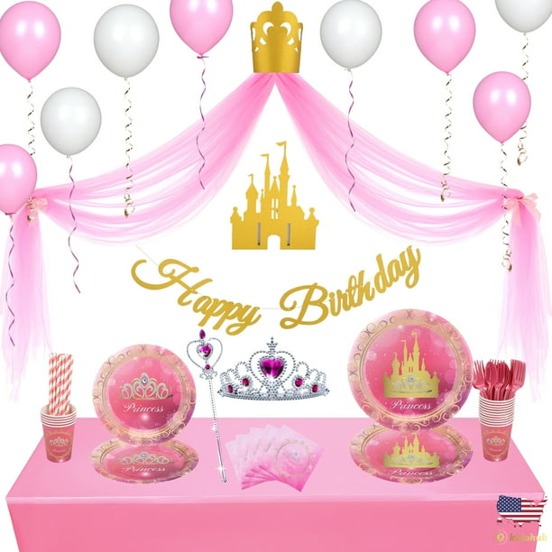 Kidohub Princess Birthday Party Supplies 2 In 1 Tulle Backdrop Decorations Tableware 145 Pcs Walmart Com Walmart Com