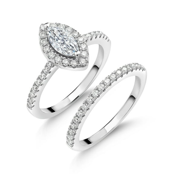 Gem Stone King 1.02 Cttw White Moissanite Wedding Engagement Ring Band Bridal Set for Women | 925 Sterling Silver | Marquise Cut 8X4MM (Size 7)