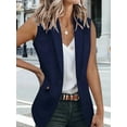 thumbnail image 4 of Women'S Sleeveless Blazer Vest Casual Open Front Single Button Summer Jacket with Pockets Navy Blue M, 4 of 6