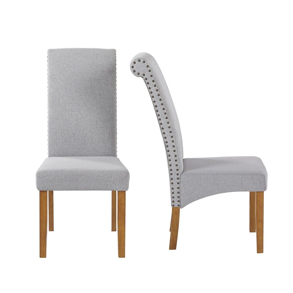 Kepooman 2 PCS Modern Fabric Dining Chairs with High Back & Wood Legs for Living Room, Gray