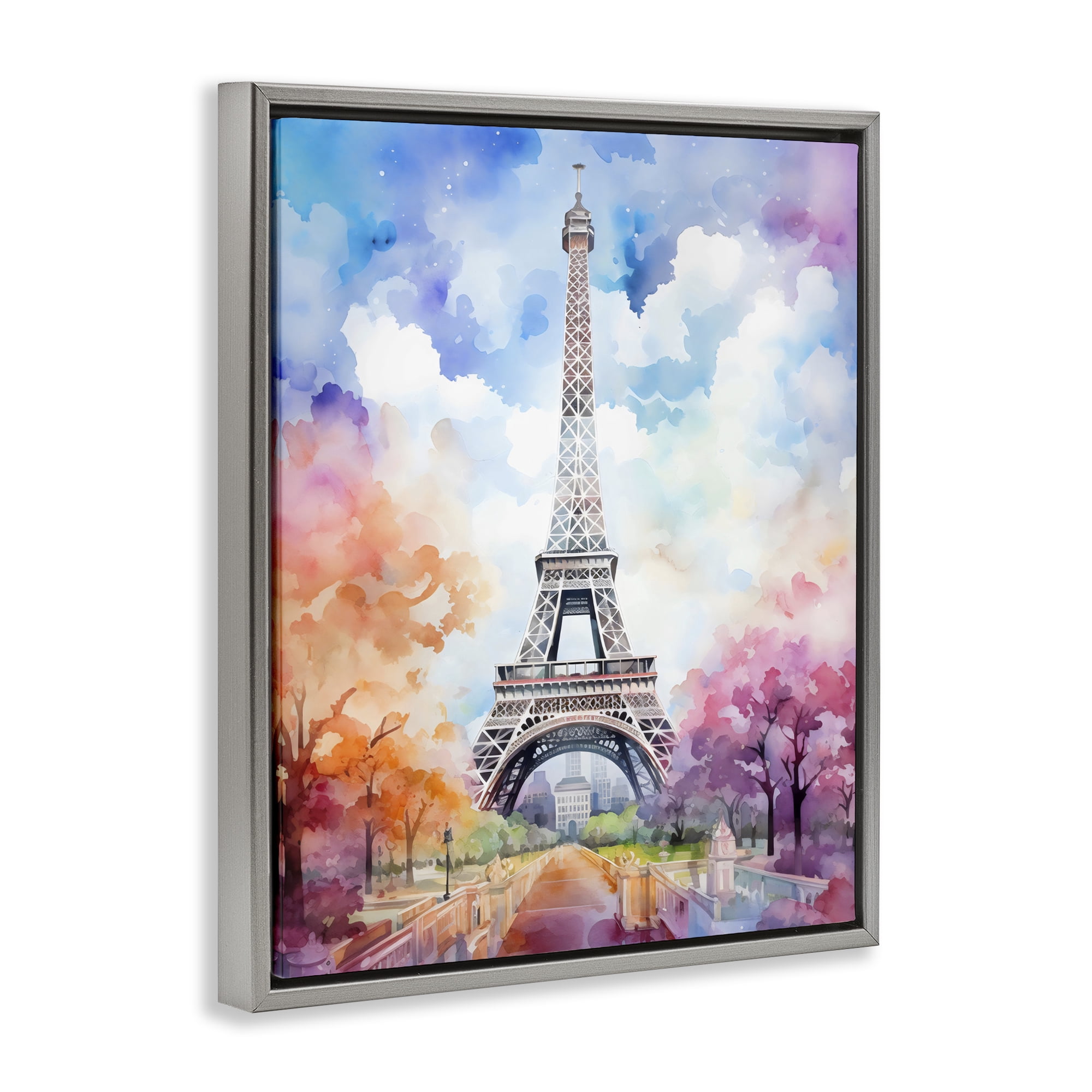 Stupell Industries Pastel Paris Springtime Tower Gray Framed Floater Canvas Wall Art, design by Creative Studio