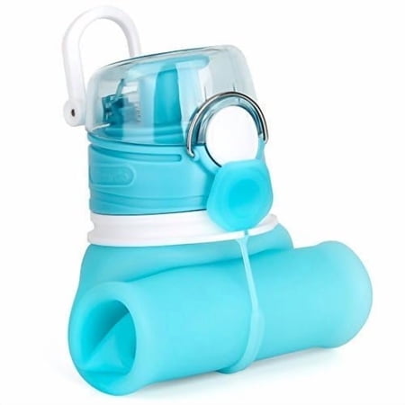 Valourgo Bouteille d'Eau Pliable, Silicone Pliable avec Valve Étanche Sans BPA, Bleu Aqua, 21 oz