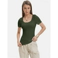 thumbnail image 4 of Women's Summer Scoop Neck Short Sleeve T-Shirts Ribbed Knit Slim Fitted Casual Basic Top, 4 of 6