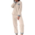 thumbnail image 2 of LEKWK Pajamas for Women Set Thickened Fleece Long Sleeve Crewneck Top and Pants Fuzzy 2 Piece Loungewear Winter Warm Home Sleepwear, 2 of 6