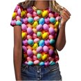 thumbnail image 2 of Daisyyozoid Chandail de Pâques Drôle pour Femmes, Imprimé d'Oeufs Colorés, Blouse Décontractée et Amusante à Manches Courtes, 2 of 5