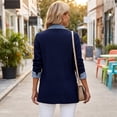 thumbnail image 3 of Hsovts Women Multi‑Choice Color Block Denim Trim Knit Jacket Mid Length Open Front Long Sleeve Fashion Coat For Daily And Travel Wear Navy L, 3 of 6