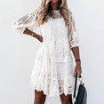 thumbnail image 4 of MELDVDIB Summer Dress for Women Crewneck 3/4 Sleeve Hollow Out Lace Solid Mini Dresses Beach Party Loose Dresses, 4 of 8