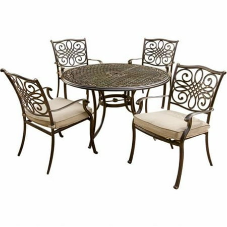 Aluminum 4 Piece - Traditions Outdoor Patio Dining Set - 5 Pieces (4 Aluminum Cast Dining Chairs, 48 Round Table)