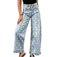 thumbnail image 3 of Wide Leg Jeans for Women High Waisted Ruffle Hem Jeans Lightweight Polka Dot Loose Casual Denim Pants Travel Vacation Outfits, 3 of 7