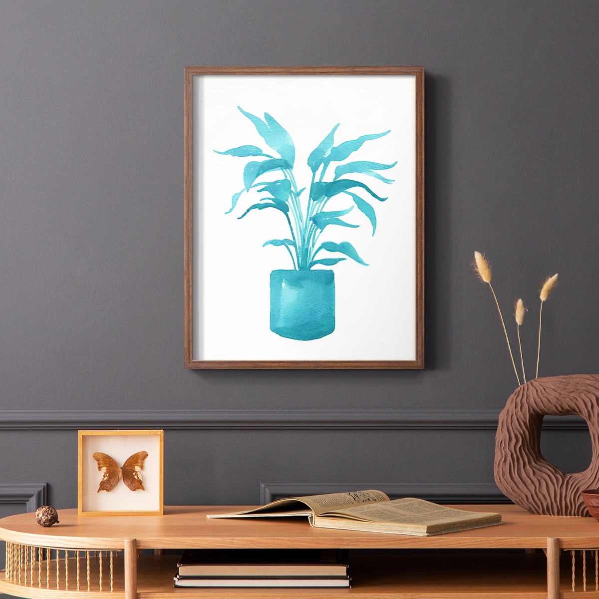 Watercolor House Plant IV Framed Print in Brown Solid Wood 11 x 14 Framed Print