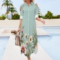 thumbnail image 3 of Flowers Bird Nature Elegant Design Shirt Dress Long Sleeve Street Fashion V Neck Oversized Casual Dress Women Evening Dress, 3 of 7