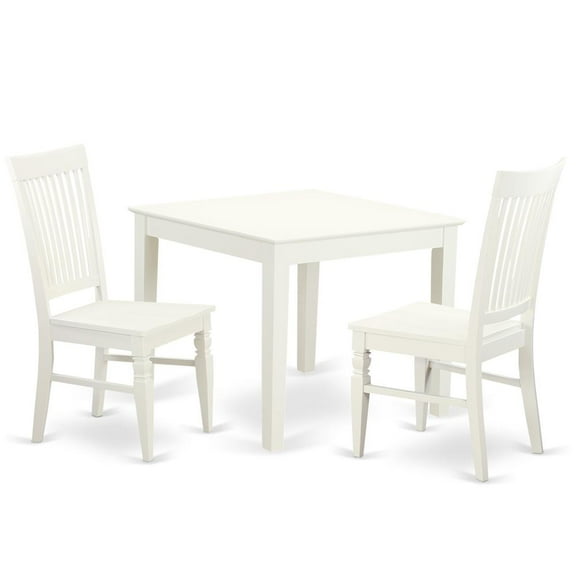 East West Furniture Oxford 3-piece Dining Set with Wood Seat in Linen White