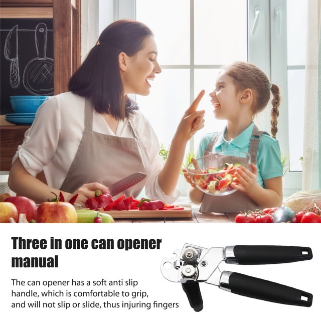 Abrelatas Abridor de latas 3 en 1 para tarros, cuchillo, abrelatas Manual accionado a mano, herramienta de cocina Wdftyju Libre de BPA