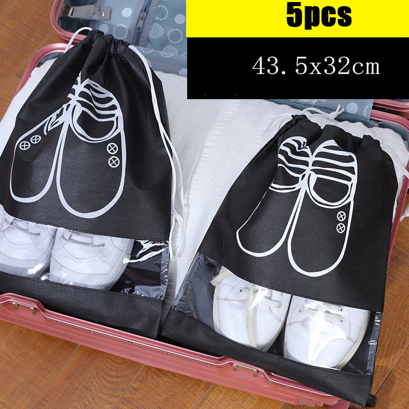 Convenient Storage Suitable for Daily Home Storage and Travel use Drawstring dustproof 10 pcs Transparent Window Portable Travel Shoe Bag 