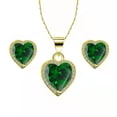 thumbnail image 3 of Paris Jewelry 24k Yellow Gold Heart 4 Ct Created Emerald Full Set Necklace 18 inch Plated, 3 of 4