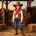 thumbnail image 7 of mgoYE Cowboy Cowgirl Outfits for Boys, Toddler Kids Dress Up Role Play Parties Cowboy Kids' Vest & Bandana Set Hat(Brick Red,3-4 Years), 7 of 7