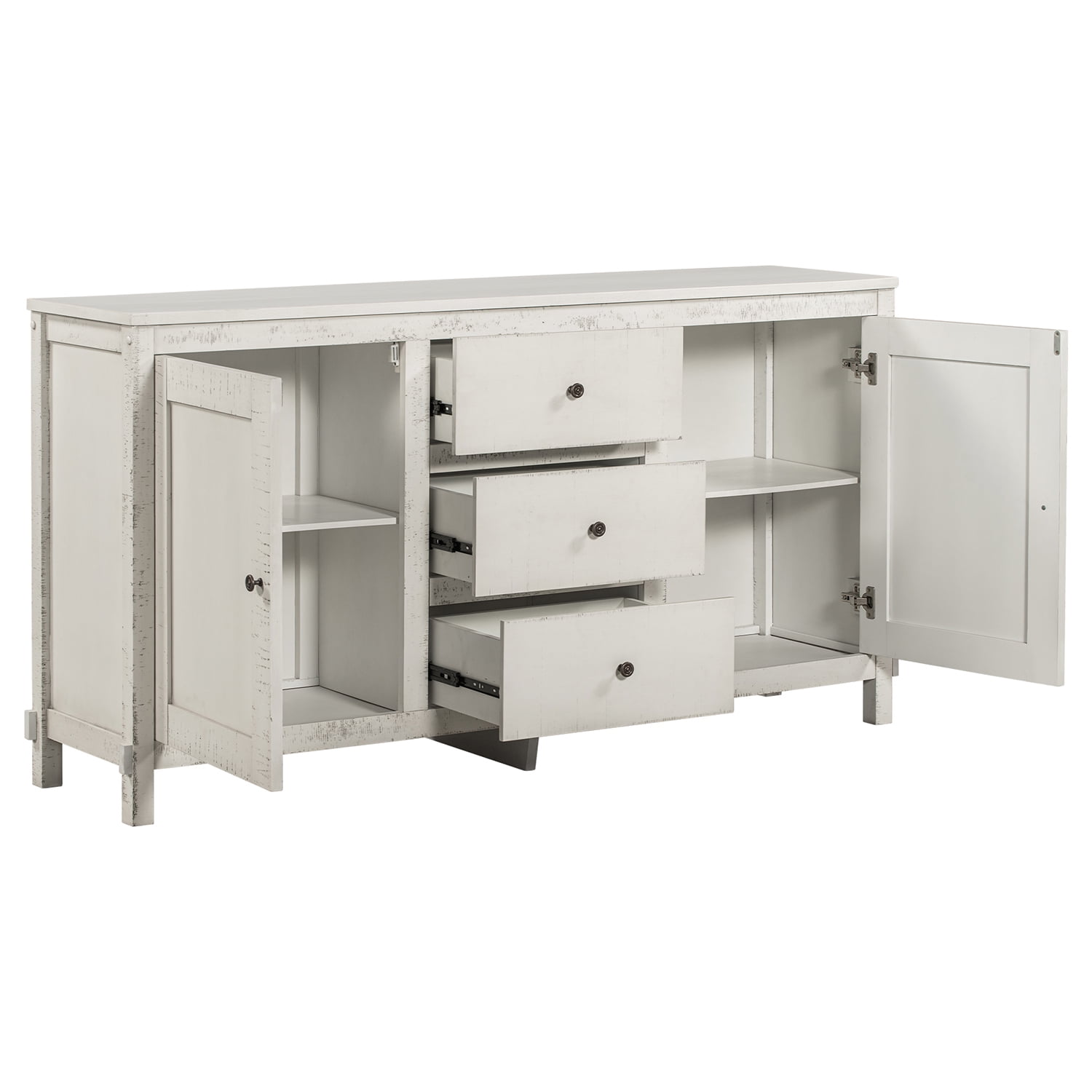 Kadyn Kitchen Storage Cabinet, Modern Solid Wood Buffet Cabinet with 2 Storage Cabinets and 3 Drawers, Wide Accent Cabinet for Living Room, Antique White Kadyn Kitchen Storage Cabinet, Modern Solid Wood Buffet Cabinet with 2 Storage Cabinets and 3 Drawers, Wide Accent Cabinet for Living Room, Antique White