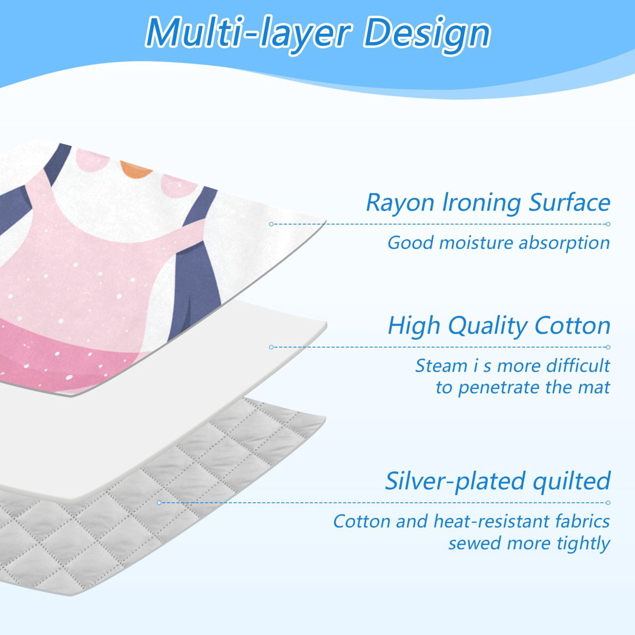 Cartoon Penguins in Swimwear Ironing Mat Blanket Portable Travel Ironing Pad Heat Resistant Pad 47.2" x 27.6”