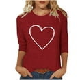 thumbnail image 3 of VKOYWKM Valentine's Day Heart Tops for Women Cute Love Heart Print T-Shirts Holiday Crewneck Tops Casual 3/4 Sleeve T Shirts Valentine Gift Top Spring Fashion, 3 of 6