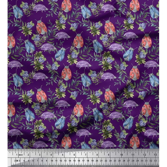 Soimoi Purple Silk Fabric Insect Printed Craft Fabric by The Yards 42 Inch Wide