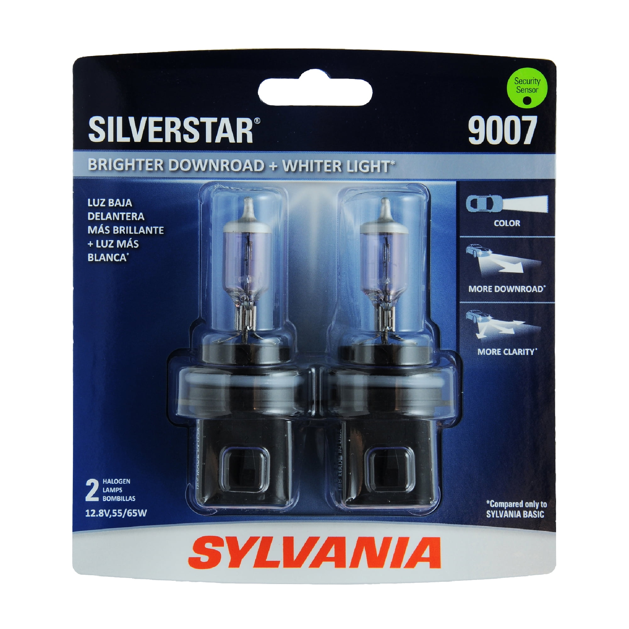 Sylvania 9007 SilverStar Auto Halogen Headlight Bulb, Pack of 2.